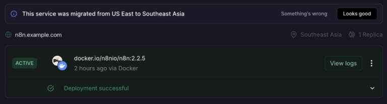 n8n 搬家到 Railway 後部署成功，區域為 Southeast Asia