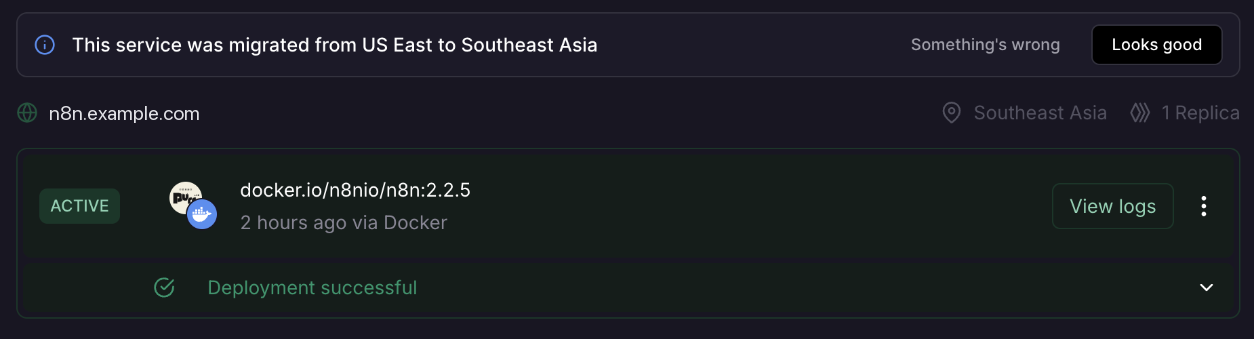 n8n 搬家到 Railway 後部署成功，區域為 Southeast Asia